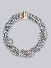 Sarah Jane Wilde X Thom Browne 18kt gold 5 Strand Grey Pearl Necklace with diamonds