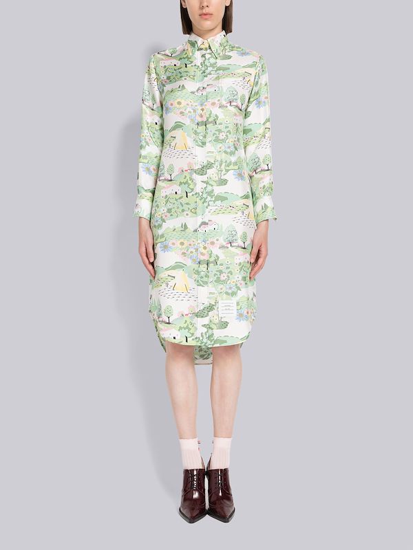 Scenic Silk Twill Shirtdress