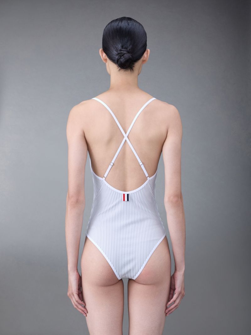 Thom Browne Seersucker One Piece Swimsuit women Polyester Polyamide Elastane PolyamideElastane S