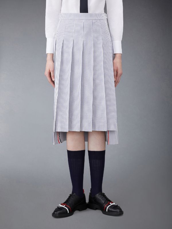 Seersucker Pleated Midi Skirt