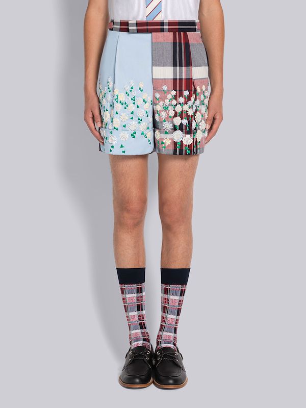SEQUIN AND PEARL FLORAL SIDE TAB SINGLE PLEAT SHORT