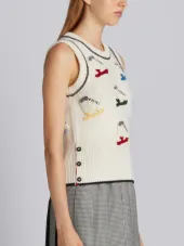 Shell Top With Crochet Ice Skate Applique In Fine Merino Wool