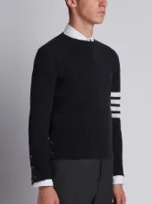 Short Crewneck Pullover With 4-Bar Stripe In Dark Grey Cashmere