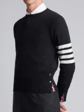 Short Crewneck Pullover With 4-Bar Stripe In Dark Grey Cashmere