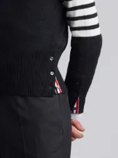 Short Crewneck Pullover With 4-Bar Stripe In Dark Grey Cashmere