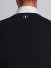 Short Crewneck Pullover With 4-Bar Stripe In Dark Grey Cashmere