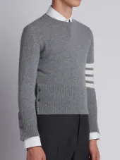 Short Crewneck Pullover With 4-Bar Stripe In Light Grey Cashmere