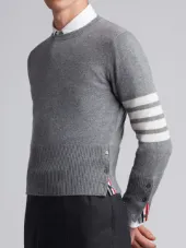 Short Crewneck Pullover With 4-Bar Stripe In Light Grey Cashmere