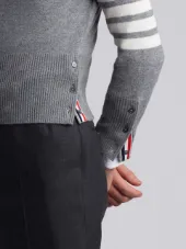Short Crewneck Pullover With 4-Bar Stripe In Light Grey Cashmere