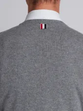 Short Crewneck Pullover With 4-Bar Stripe In Light Grey Cashmere