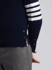 Short Crewneck Pullover With 4-Bar Stripe In Navy Blue Cashmere