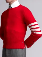 Short Crewneck Pullover With 4-Bar Stripe In Red Cashmere