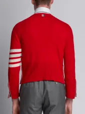 Short Crewneck Pullover With 4-Bar Stripe In Red Cashmere