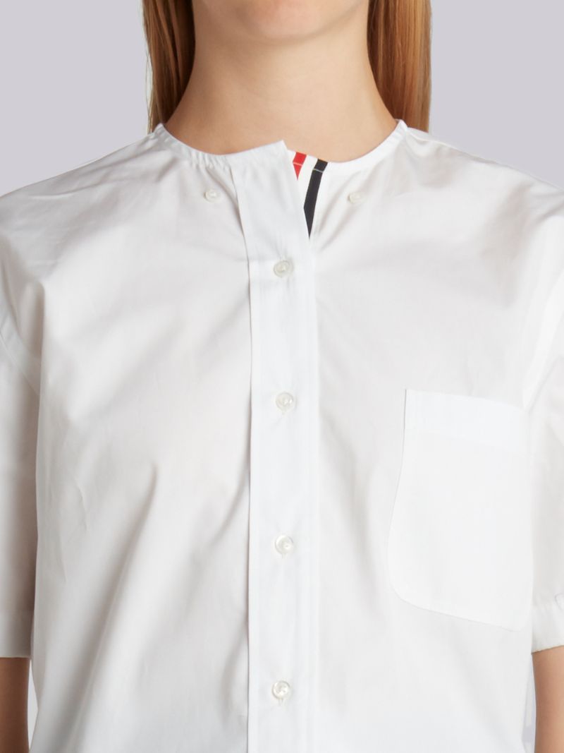 Short Sleeve Cropped Button Down Shirt With Grosgrain Placket In Egyptian Cotton Poplin