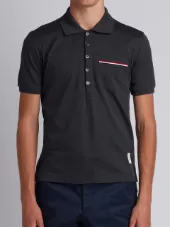 Short Sleeve Polo Shirt In Dark Grey Pique