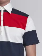Short Sleeve Polo With 4-Bar Stripe In Blue And Red Rugby Stripe