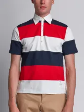 Short Sleeve Polo With 4-Bar Stripe In Blue And Red Rugby Stripe