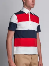Short Sleeve Polo With 4-Bar Stripe In Blue And Red Rugby Stripe
