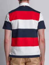 Short Sleeve Polo With 4-Bar Stripe In Blue And Red Rugby Stripe