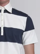 Short Sleeve Polo With 4-Bar Stripe In Blue And White Rugby Stripe