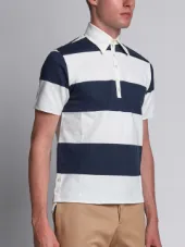 Short Sleeve Polo With 4-Bar Stripe In Blue And White Rugby Stripe