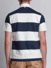 Short Sleeve Polo With 4-Bar Stripe In Blue And White Rugby Stripe
