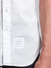 Short Sleeve Shirt With Woven 4-Bar Stripe In White Poplin