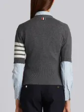 Short Sleeve V-neck Cardigan With 4-bar In Cashmere