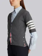 Short Sleeve V-neck Cardigan With 4-bar In Cashmere