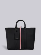 Short Tote With Red, White And Blue Stripe In Tumbled Calf Leather