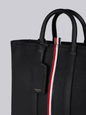 Short Tote With Red, White And Blue Stripe In Tumbled Calf Leather