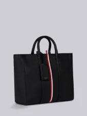 Short Tote With Red, White And Blue Stripe In Tumbled Calf Leather