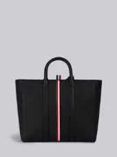 Short Tote With Red, White And Blue Stripe In Tumbled Calf Leather