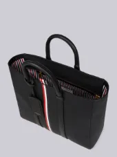 Short Tote With Red, White And Blue Stripe In Tumbled Calf Leather