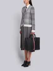 Short Tote With Red, White And Blue Stripe In Tumbled Calf Leather