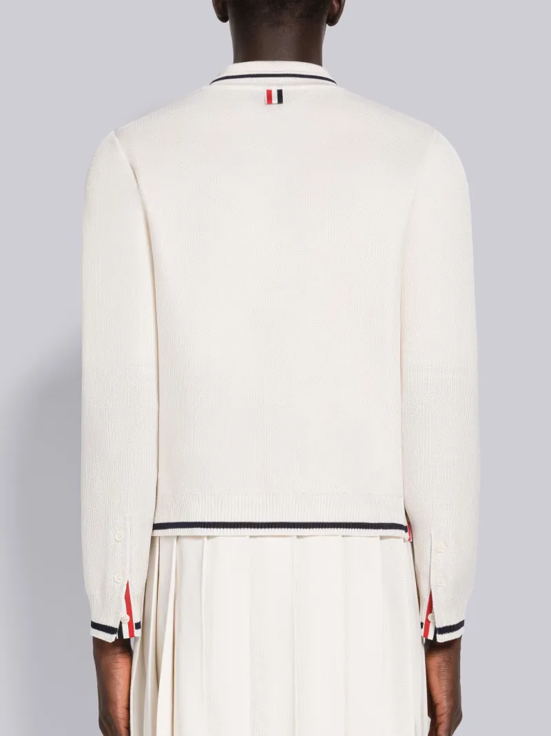 Silk Cotton Pique Long Sleeve V-Neck Cardigan
