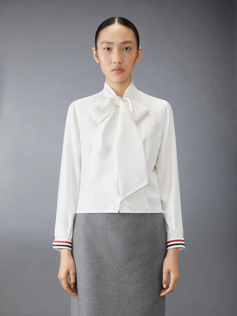 Silk Twill Bow Collar Blouse