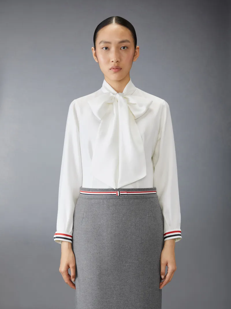 Silk Twill Bow Collar Blouse