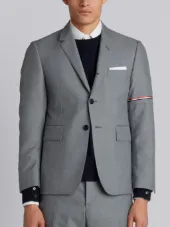 Single Breasted Sport Coat With Red, White And Blue Selevedge In Medium Grey School Uniform Twill