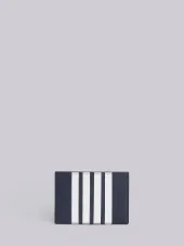 Single Card Holder With Contrast 4-Bar Stripe In Pebble Grain & Calf Leather