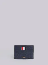 Single Card Holder With Contrast 4-Bar Stripe In Pebble Grain & Calf Leather