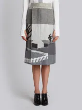 SINGLE PLEAT HIGH WAISTED SKIRT IN SCENIC PATCHWORK EMBROIDERY