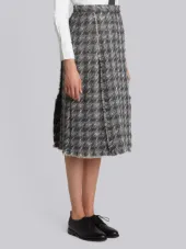 Single Pleat High Waisted Skirt With Fray Canvas Trim In Grey Melange Weave Tweed
