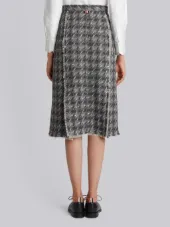 Single Pleat High Waisted Skirt With Fray Canvas Trim In Grey Melange Weave Tweed
