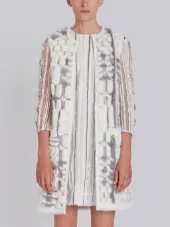 Sleeveleshort Sleeve Cardigan Coat In Long & Sheared Mink Fur Applique On Tulle