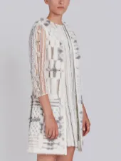 Sleeveleshort Sleeve Cardigan Coat In Long & Sheared Mink Fur Applique On Tulle