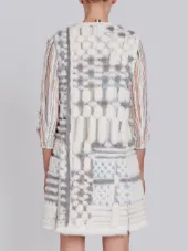 Sleeveleshort Sleeve Cardigan Coat In Long & Sheared Mink Fur Applique On Tulle