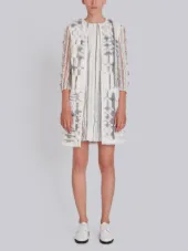 Sleeveleshort Sleeve Cardigan Coat In Long & Sheared Mink Fur Applique On Tulle