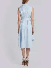 Sleeveless A-line Belted Shirtdress With Funmix Stripe Placement In University Stripe Poplin