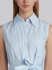 Sleeveless A-line Belted Shirtdress With Funmix Stripe Placement In University Stripe Poplin